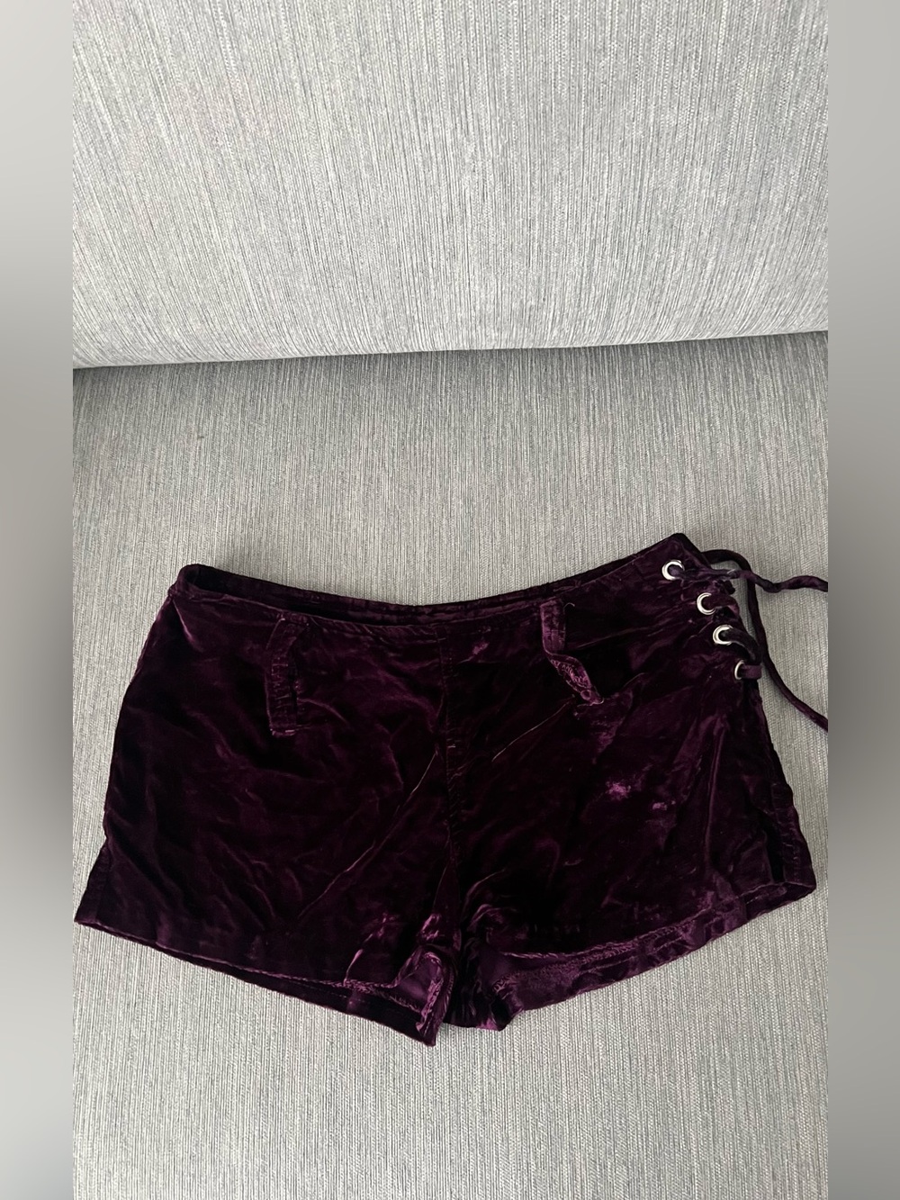Vintage Crushed Velvet Lace-Up Women's Shorts - Deep burgundy plum hot shorts